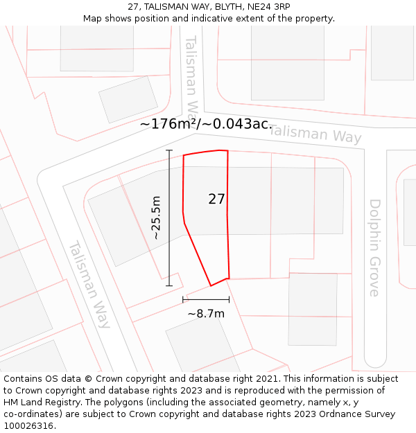 27, TALISMAN WAY, BLYTH, NE24 3RP: Plot and title map