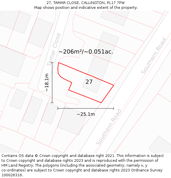 27, TAMAR CLOSE, CALLINGTON, PL17 7PW: Plot and title map