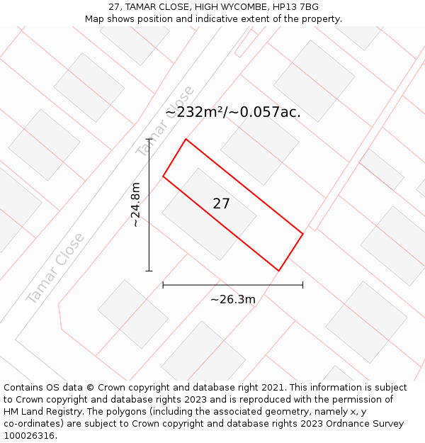 27, TAMAR CLOSE, HIGH WYCOMBE, HP13 7BG: Plot and title map