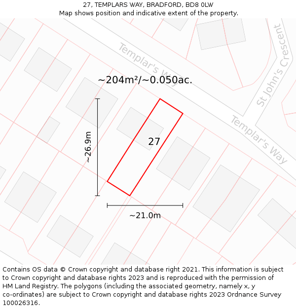 27, TEMPLARS WAY, BRADFORD, BD8 0LW: Plot and title map