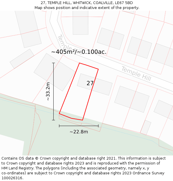 27, TEMPLE HILL, WHITWICK, COALVILLE, LE67 5BD: Plot and title map