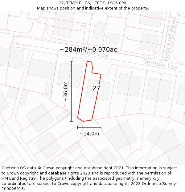 27, TEMPLE LEA, LEEDS, LS15 0PX: Plot and title map