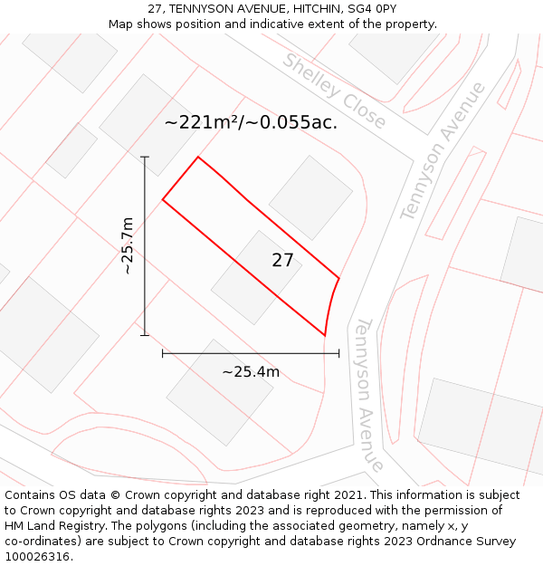 27, TENNYSON AVENUE, HITCHIN, SG4 0PY: Plot and title map