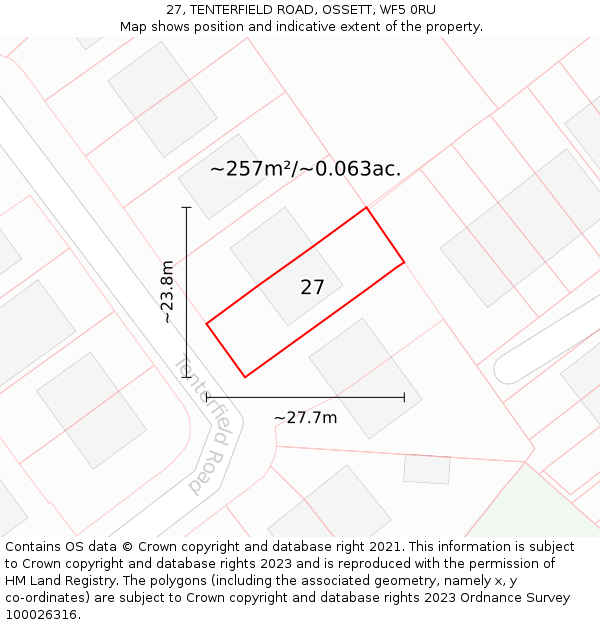 27, TENTERFIELD ROAD, OSSETT, WF5 0RU: Plot and title map