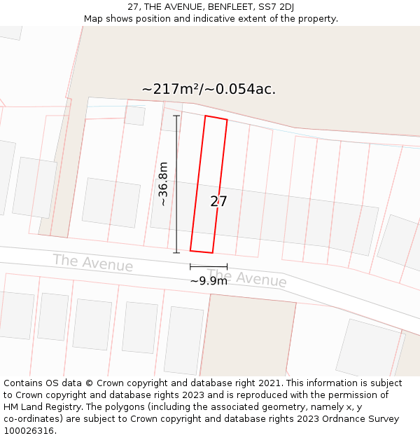 27, THE AVENUE, BENFLEET, SS7 2DJ: Plot and title map