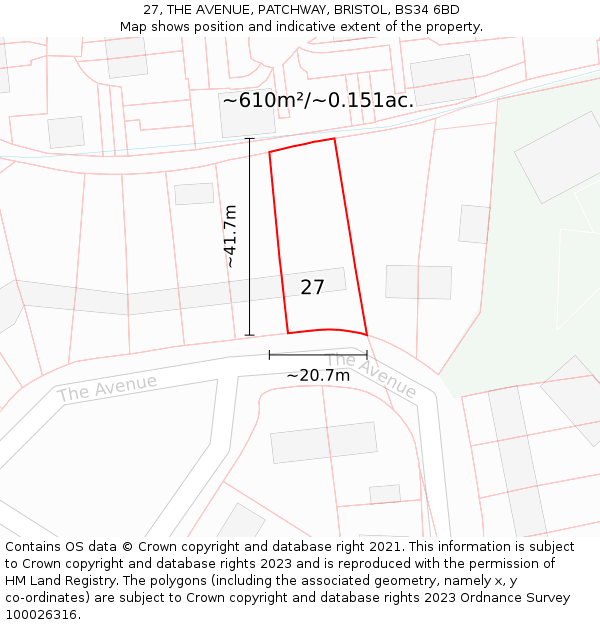 27, THE AVENUE, PATCHWAY, BRISTOL, BS34 6BD: Plot and title map