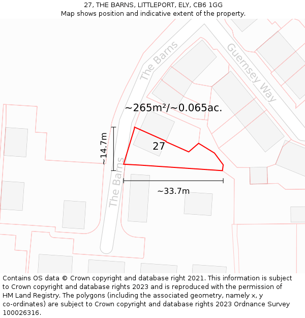 27, THE BARNS, LITTLEPORT, ELY, CB6 1GG: Plot and title map