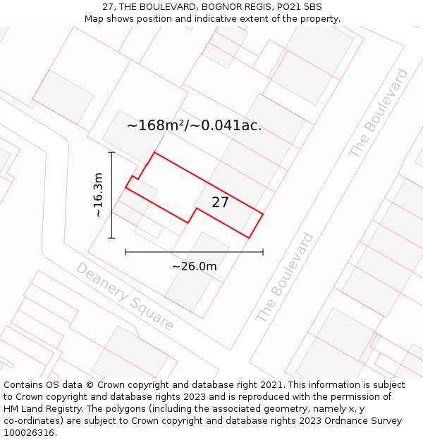 27, THE BOULEVARD, BOGNOR REGIS, PO21 5BS: Plot and title map