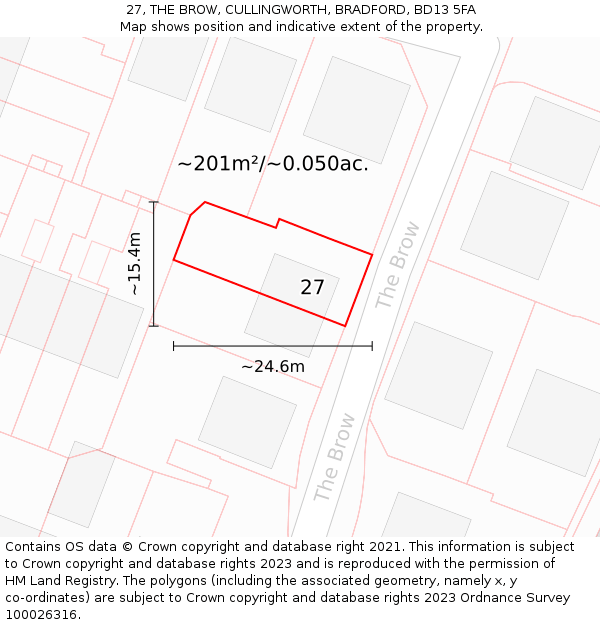 27, THE BROW, CULLINGWORTH, BRADFORD, BD13 5FA: Plot and title map