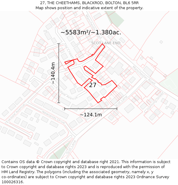 27, THE CHEETHAMS, BLACKROD, BOLTON, BL6 5RR: Plot and title map