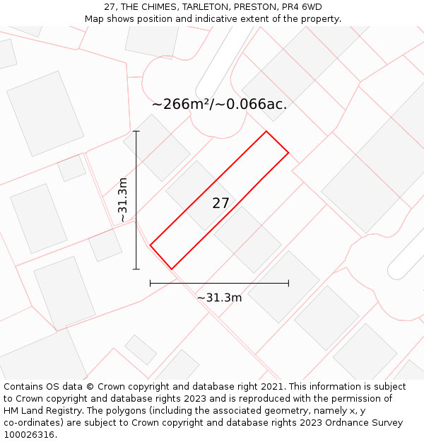 27, THE CHIMES, TARLETON, PRESTON, PR4 6WD: Plot and title map