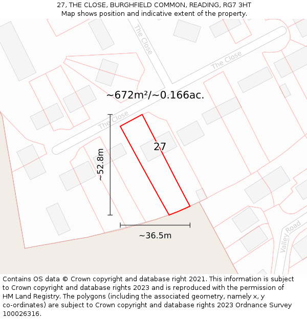 27, THE CLOSE, BURGHFIELD COMMON, READING, RG7 3HT: Plot and title map