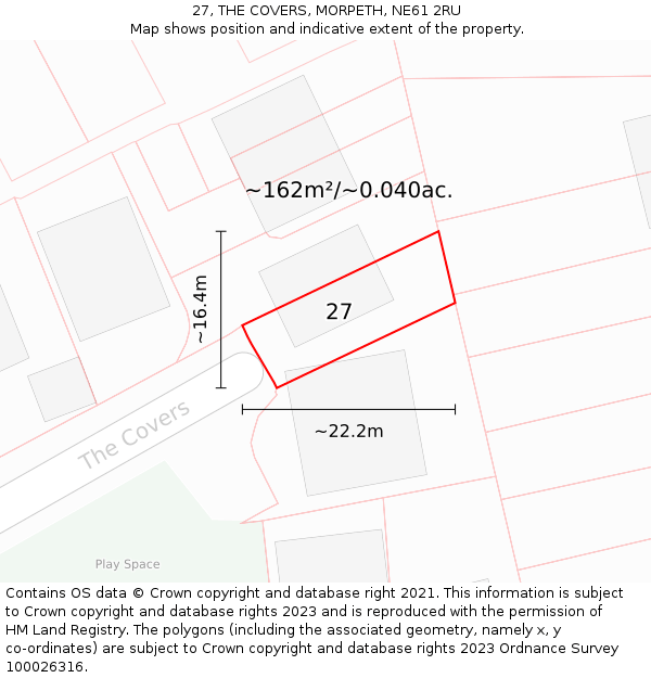 27, THE COVERS, MORPETH, NE61 2RU: Plot and title map