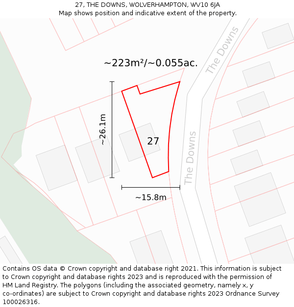 27, THE DOWNS, WOLVERHAMPTON, WV10 6JA: Plot and title map
