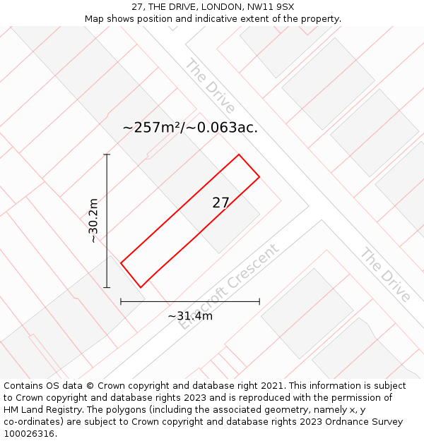 27, THE DRIVE, LONDON, NW11 9SX: Plot and title map