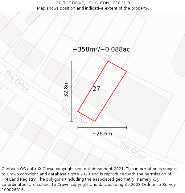 27, THE DRIVE, LOUGHTON, IG10 1HB: Plot and title map