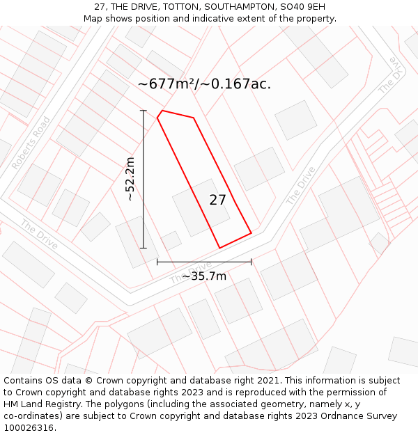 27, THE DRIVE, TOTTON, SOUTHAMPTON, SO40 9EH: Plot and title map