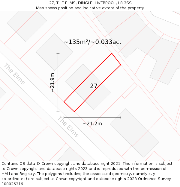 27, THE ELMS, DINGLE, LIVERPOOL, L8 3SS: Plot and title map