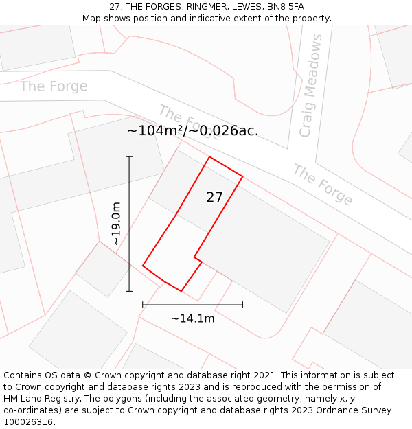 27, THE FORGES, RINGMER, LEWES, BN8 5FA: Plot and title map