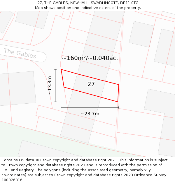 27, THE GABLES, NEWHALL, SWADLINCOTE, DE11 0TG: Plot and title map