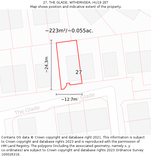27, THE GLADE, WITHERNSEA, HU19 2ET: Plot and title map