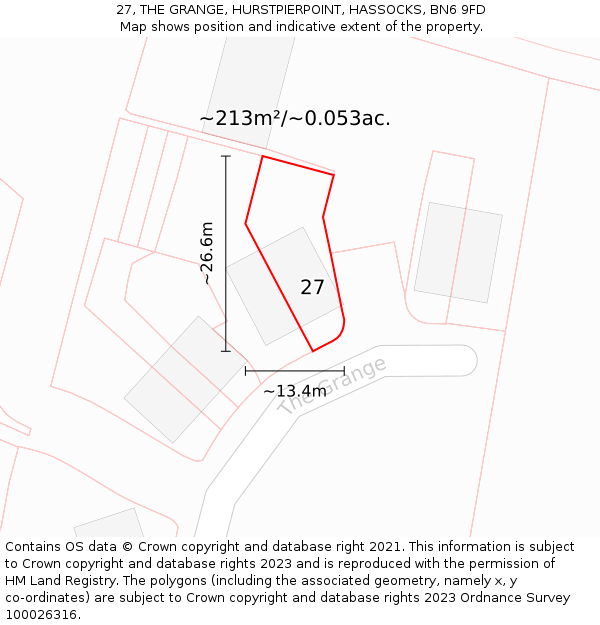 27, THE GRANGE, HURSTPIERPOINT, HASSOCKS, BN6 9FD: Plot and title map