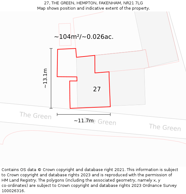 27, THE GREEN, HEMPTON, FAKENHAM, NR21 7LG: Plot and title map