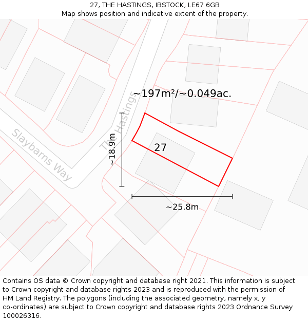 27, THE HASTINGS, IBSTOCK, LE67 6GB: Plot and title map