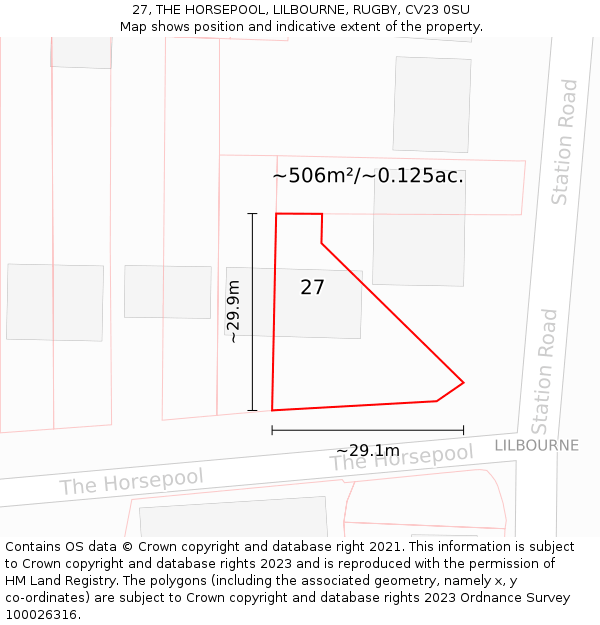 27, THE HORSEPOOL, LILBOURNE, RUGBY, CV23 0SU: Plot and title map