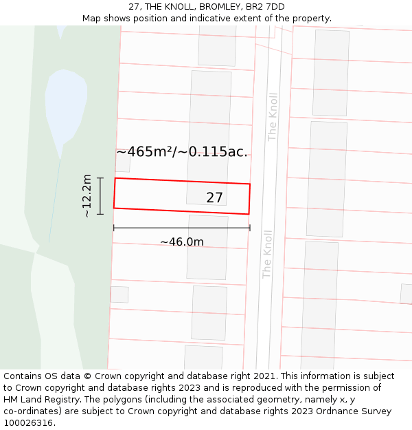 27, THE KNOLL, BROMLEY, BR2 7DD: Plot and title map