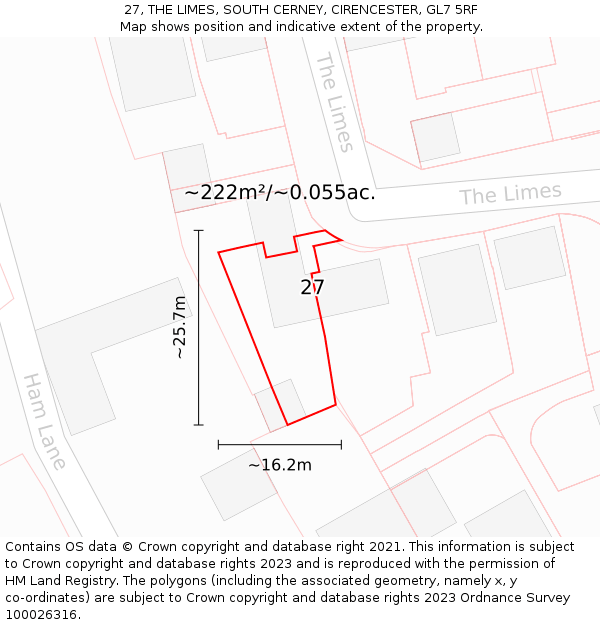 27, THE LIMES, SOUTH CERNEY, CIRENCESTER, GL7 5RF: Plot and title map
