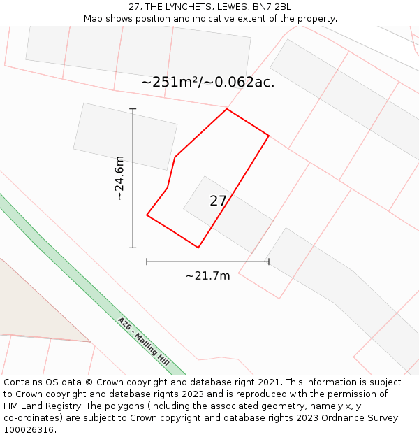 27, THE LYNCHETS, LEWES, BN7 2BL: Plot and title map
