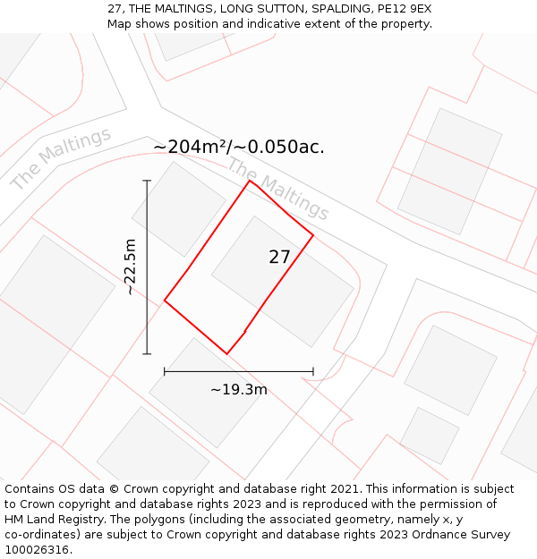 27, THE MALTINGS, LONG SUTTON, SPALDING, PE12 9EX: Plot and title map