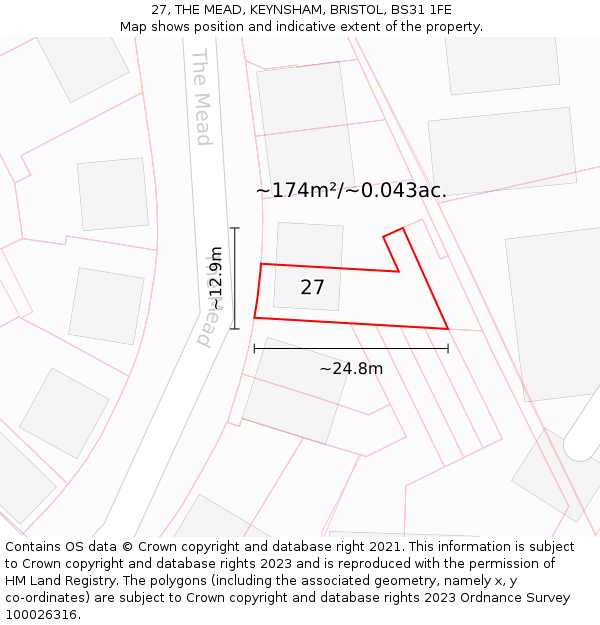 27, THE MEAD, KEYNSHAM, BRISTOL, BS31 1FE: Plot and title map