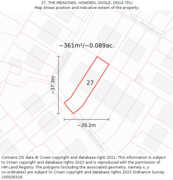 27, THE MEADOWS, HOWDEN, GOOLE, DN14 7DU: Plot and title map