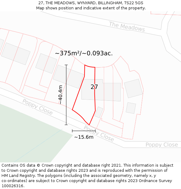 27, THE MEADOWS, WYNYARD, BILLINGHAM, TS22 5GS: Plot and title map