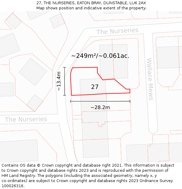 27, THE NURSERIES, EATON BRAY, DUNSTABLE, LU6 2AX: Plot and title map