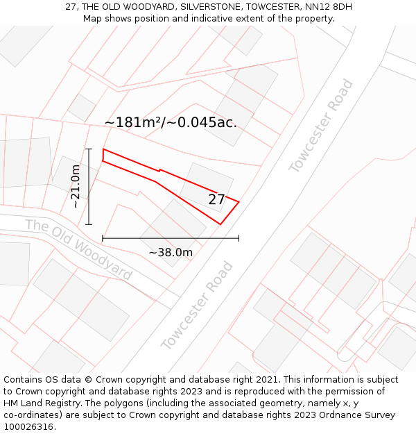 27, THE OLD WOODYARD, SILVERSTONE, TOWCESTER, NN12 8DH: Plot and title map