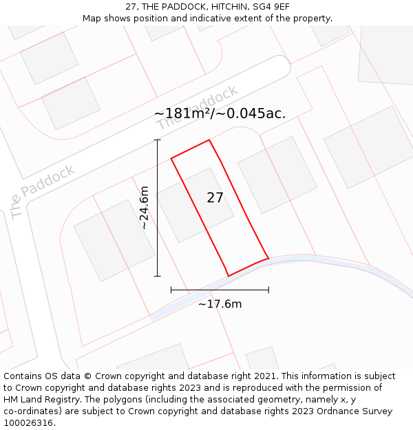 27, THE PADDOCK, HITCHIN, SG4 9EF: Plot and title map
