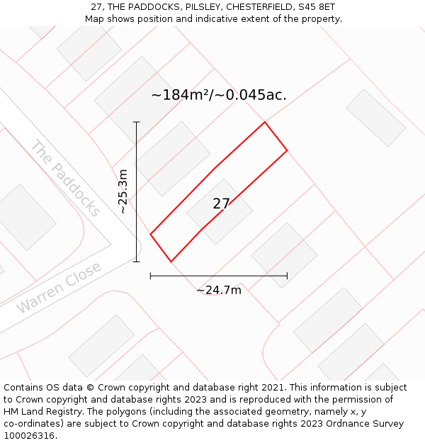 27, THE PADDOCKS, PILSLEY, CHESTERFIELD, S45 8ET: Plot and title map
