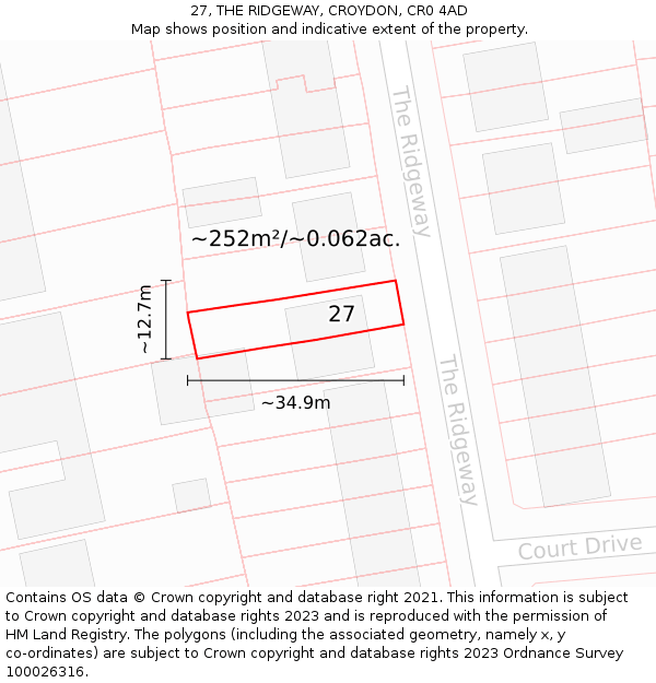 27, THE RIDGEWAY, CROYDON, CR0 4AD: Plot and title map