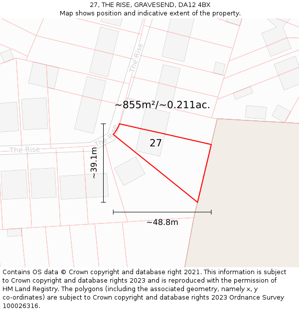 27, THE RISE, GRAVESEND, DA12 4BX: Plot and title map