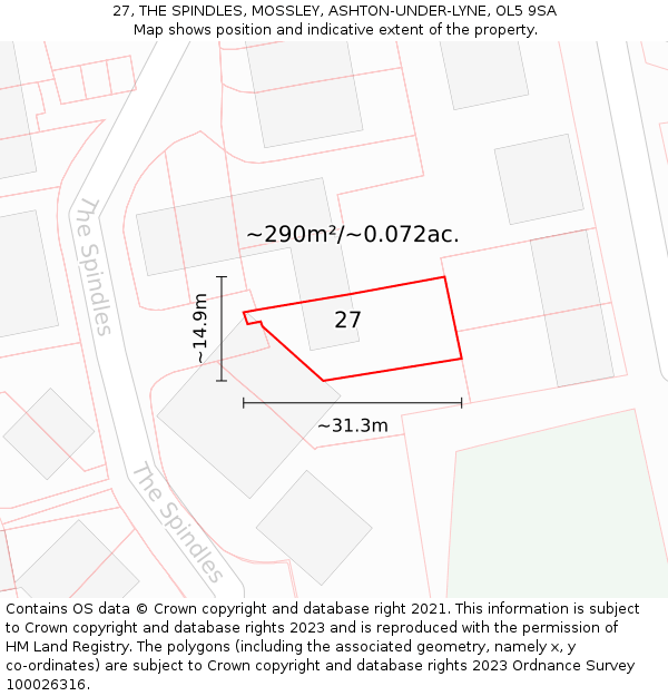 27, THE SPINDLES, MOSSLEY, ASHTON-UNDER-LYNE, OL5 9SA: Plot and title map