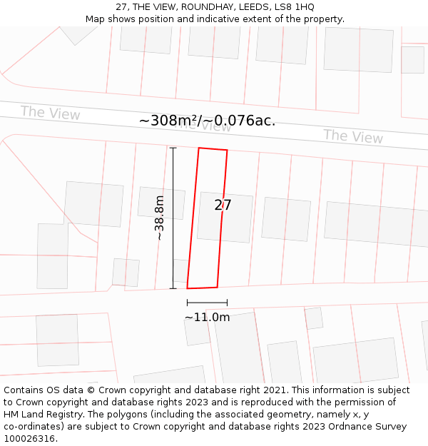 27, THE VIEW, ROUNDHAY, LEEDS, LS8 1HQ: Plot and title map