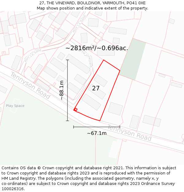 27, THE VINEYARD, BOULDNOR, YARMOUTH, PO41 0XE: Plot and title map
