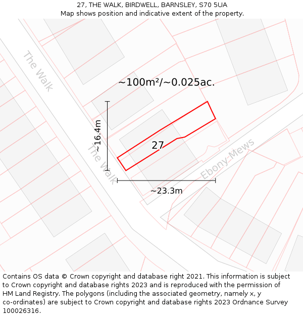 27, THE WALK, BIRDWELL, BARNSLEY, S70 5UA: Plot and title map