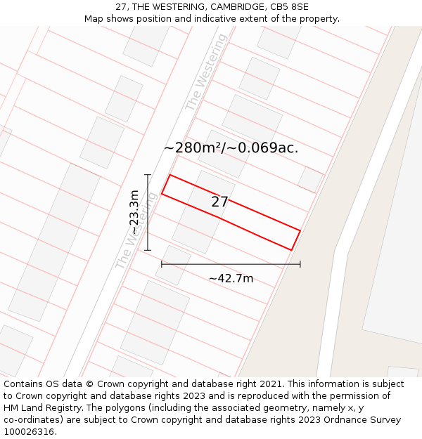 27, THE WESTERING, CAMBRIDGE, CB5 8SE: Plot and title map