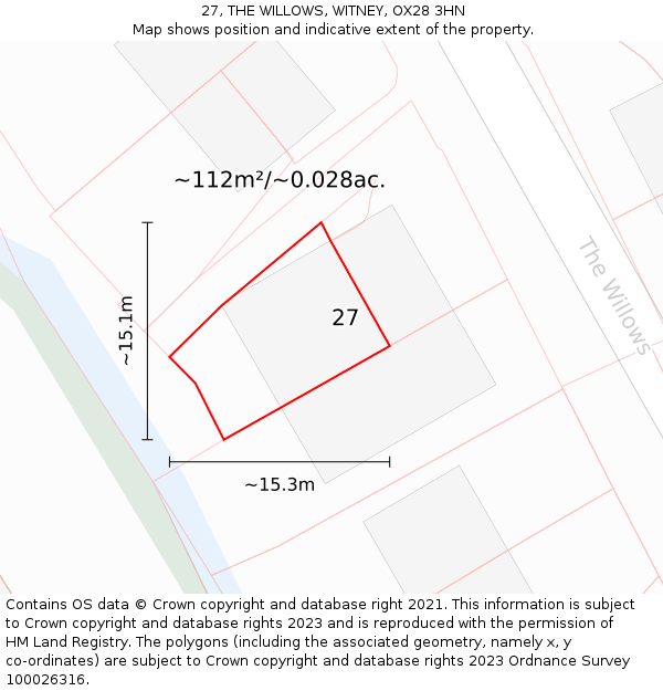 27, THE WILLOWS, WITNEY, OX28 3HN: Plot and title map