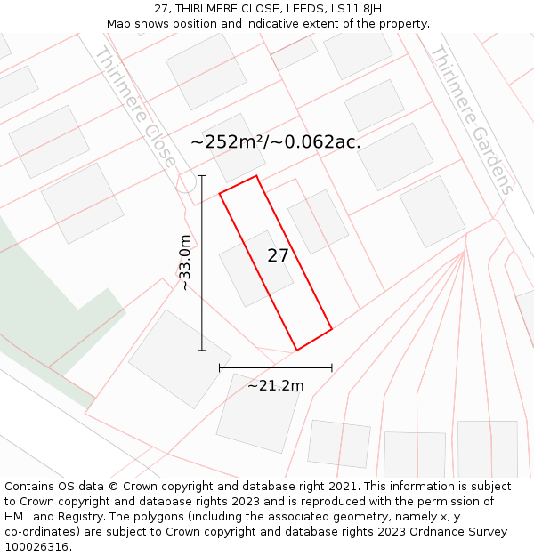 27, THIRLMERE CLOSE, LEEDS, LS11 8JH: Plot and title map