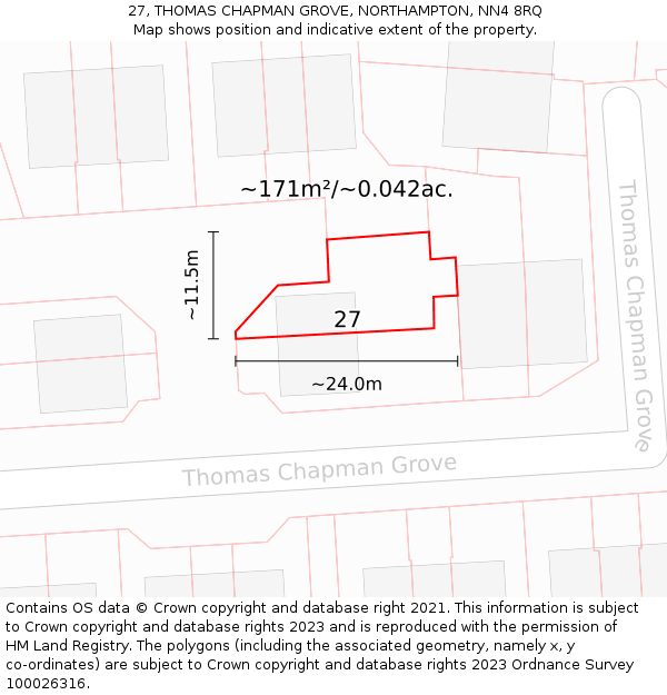 27, THOMAS CHAPMAN GROVE, NORTHAMPTON, NN4 8RQ: Plot and title map